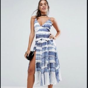 ASOS Abstract Stripe Cami Thigh Split Paneled Midi